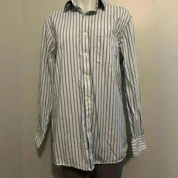 Michael Kors men’s sz 15 neck, sleeves 32/33, white w blue & grey pin stripes - Picture 4 of 5